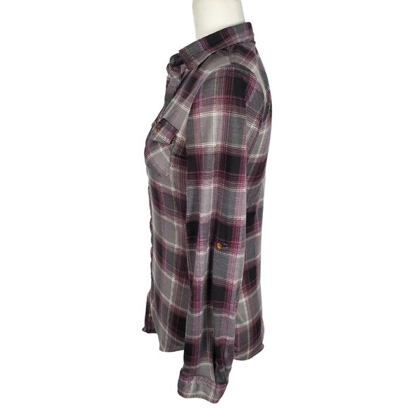 Passport Plaid Button Down Roll Tab Sleeve Shirt Women's Small B1324 - Picture 5 of 11